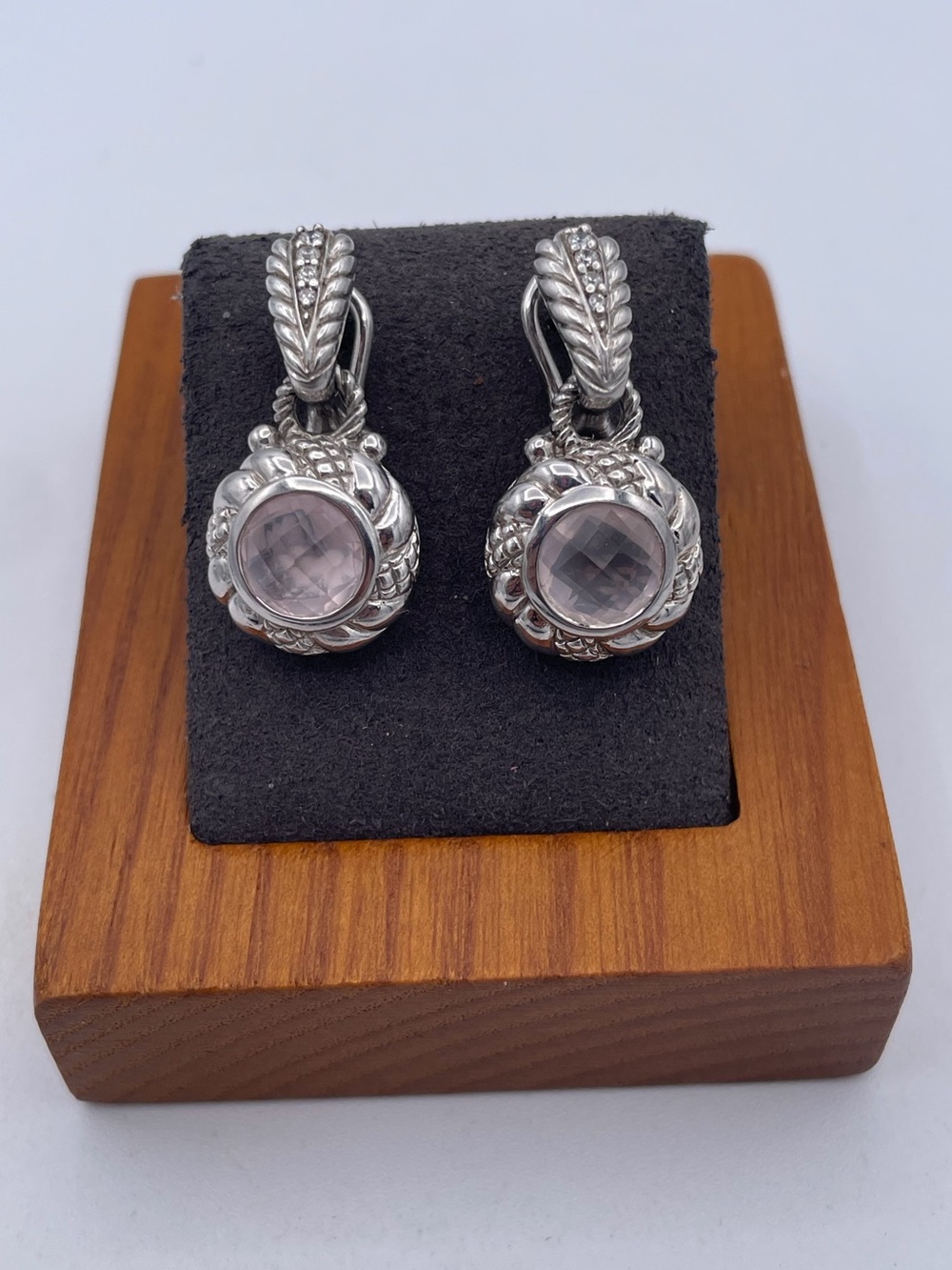 Judith Ripka 925 Sterling Silver Pink Quartz Drop Earrings QVC Era Thailand